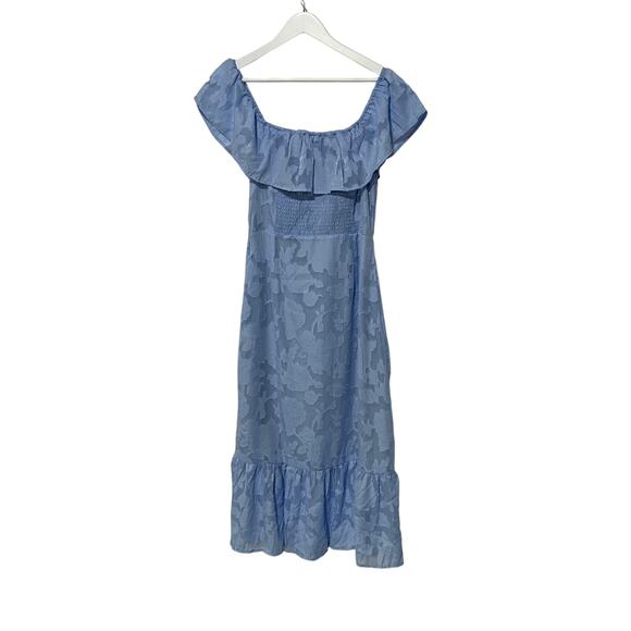 KOKO + MASON WOMENS SIZE LARGE OFF SHLDR JACQUARD LINED MIDI DRESS BLUE NEW - Picture 6 of 14